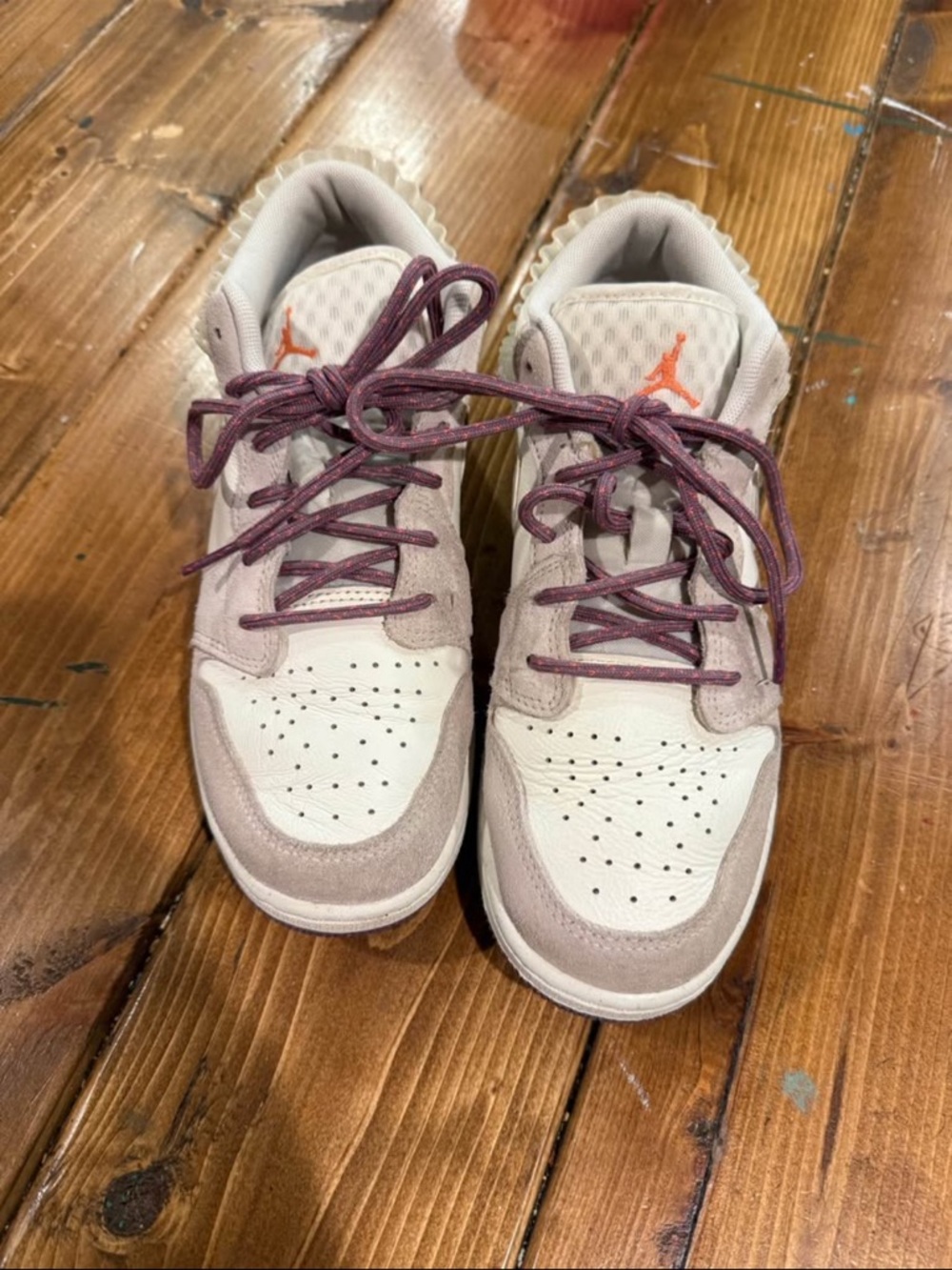Jordan Low Sneakers in Light Pink, Purple & Orange Accents